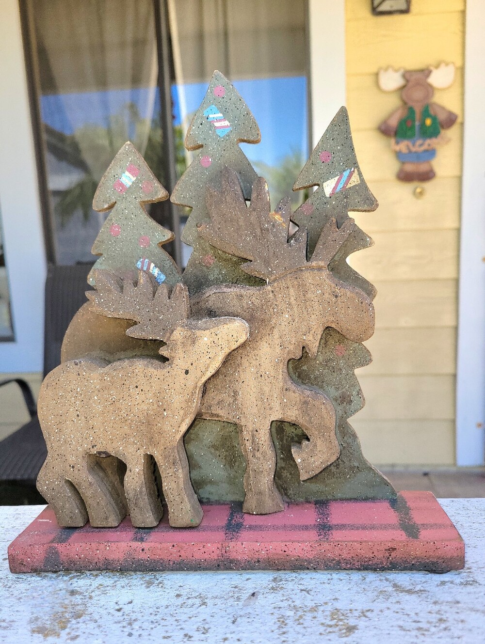 Vintage Rustic Wood Moose Shelf Decor – Woodland Cabin Lodge Accent Holiday